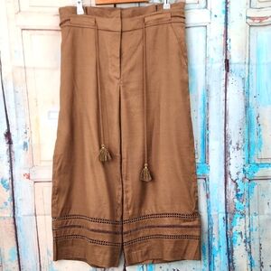 White House Black Market Linen Tassel Wide Leg Crop